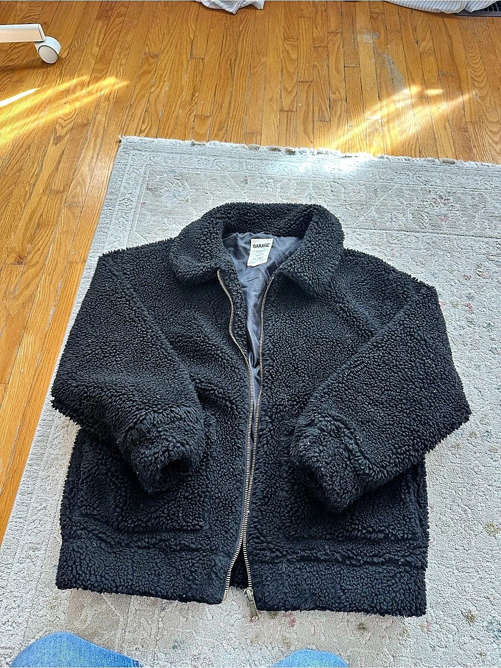 Garage Black Sherpa Teddy Zip-Up Jacket Black Medium/Large